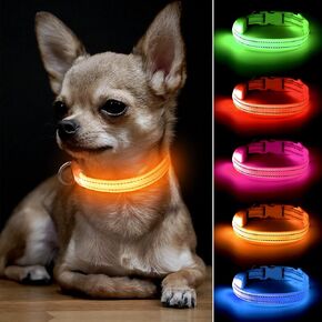 ضوء LED لطوق الكلاب من BSEEN - يتوهج في طوق الجرو الداكن قابل لإعادة الشحن عبر USB، أطواق مضيئة للكلاب الصغيرة، أضواء أمان للكلاب للمشي ليلاً (وردي، XS)