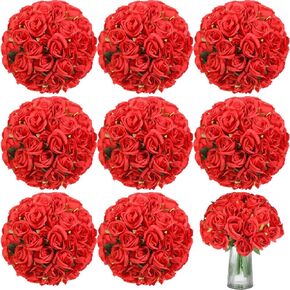Hoteam 72 Heads Artificial Rose Flowers Bouquet Wedding Gift Silk Flower Arrangement Bouquet with Stem Bridal Bouquet Real Touch Flower Centerpiece for Tables Valentine, 6 Bouquets (Pink)