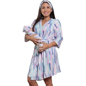 MOMMY O CLOCK رداء الأمومة وبطانية قماط الطفل، رداء توصيل متطابق من حرير الحليب ولفة التقميط للأم والطفل