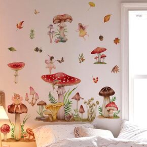 Annande Mushroom Wall Decals Fairy Wall Stickers Forest Room Decor Fall Leaf Woodland Nursery Decor Wall Door Decor for Girls Bedroom Living Room Kitchen in Kuwait