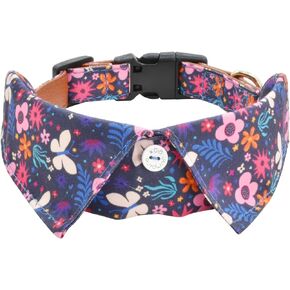 Cotton Dog Collar with Bowtie, Comfortable Adjustable Cute Lapel Design Dog Bow Tie Collar for Small Medium Large Boys and Girls Pets(Black White, L(14-22in)