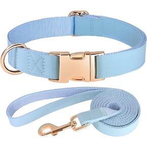 PET ARTIST Soft Leather Dog Collar and Leash Set, Bright & Solid Nylon Brown Dog Collar with Quick Release Metal Buckle, Comfy & Stylish 5FT Dog Leash and Collar Set for Small Medium Large Dogs,Brown in Kuwait