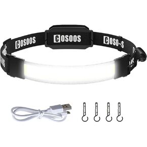 COSOOS LED Headlamp Rechargeable Flashlight, Bright Wide Beam Head Lamp Outdoor, Red Taillight, Adjustable Headband Light for Kids & Adults, 500Lumen, Lightweight Headlights, Camping Essentials