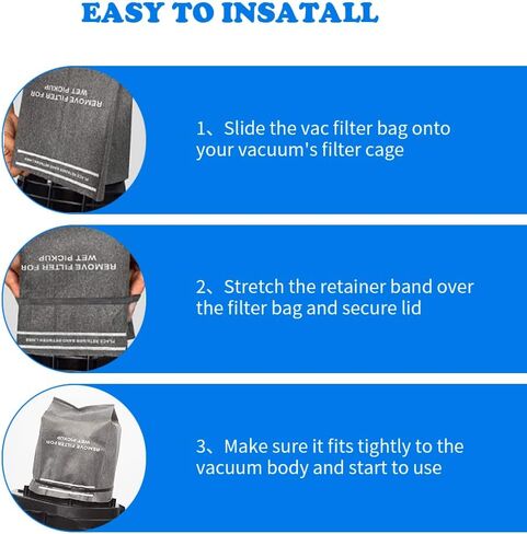 Wet Dry Vac Filter Bags: 8 Pack Vac Replacement Filters Bags for 2 - 2.5 Gallon Vacuums Compatible with Shop Vac Stinger Craftsman Husky in Kuwait