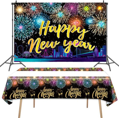 خلفية وغطاء طاولة لحفلات رأس السنة الجديدة السعيدة، لافتة خلفية ملونة للعام الجديد وأغطية طاولات لعام 2023، لوازم تزيين حفلات رأس السنة الجديدة 2023 in Kuwait