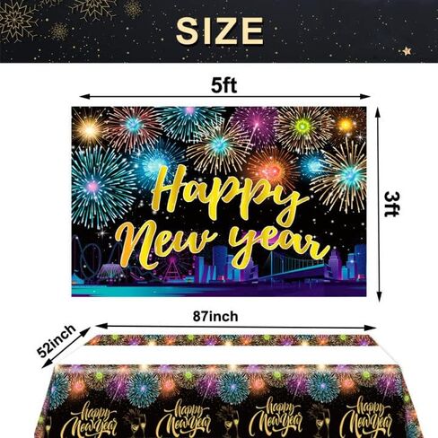 خلفية وغطاء طاولة لحفلات رأس السنة الجديدة السعيدة، لافتة خلفية ملونة للعام الجديد وأغطية طاولات لعام 2023، لوازم تزيين حفلات رأس السنة الجديدة 2023 in Kuwait