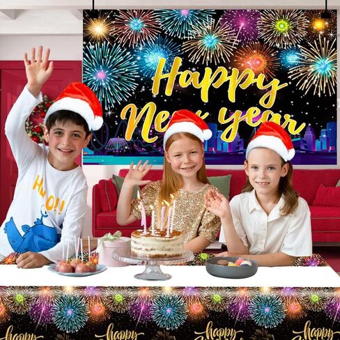 خلفية وغطاء طاولة لحفلات رأس السنة الجديدة السعيدة، لافتة خلفية ملونة للعام الجديد وأغطية طاولات لعام 2023، لوازم تزيين حفلات رأس السنة الجديدة 2023 in Kuwait