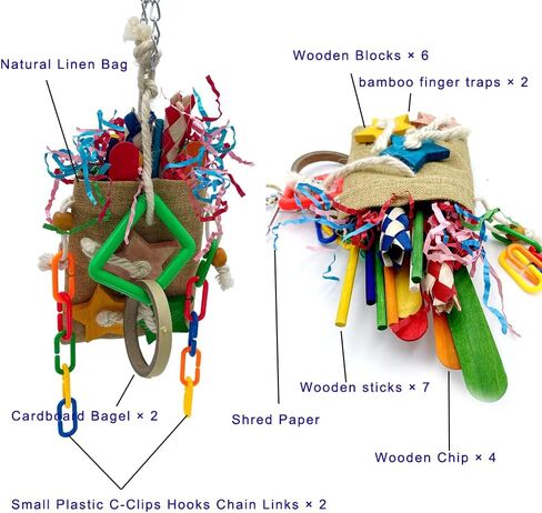 Bird Lucky Bag Toys - Bird Foraging Bag with Array of Chewable Toys for Small and Medium Parrot Cockatiels Parakeets Conures Quakers Caiques Pionus Senegals in Kuwait