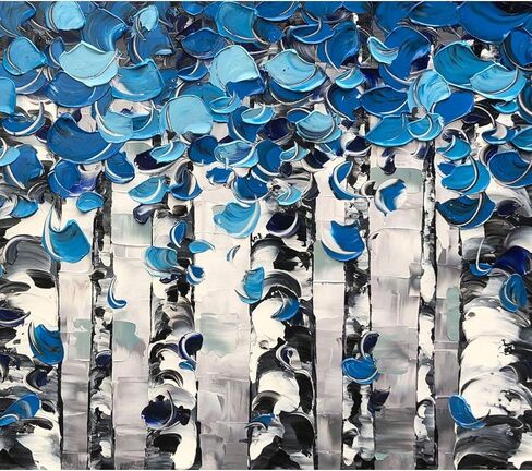 لوحات زيتية مصنوعة يدويًا، منظر طبيعي للغابات، لوحات فنية جدارية من القماش، أعمال فنية معاصرة لغرفة المعيشة، غرفة الطعام، ديكورات جدران المنزل (أزرق) in Kuwait