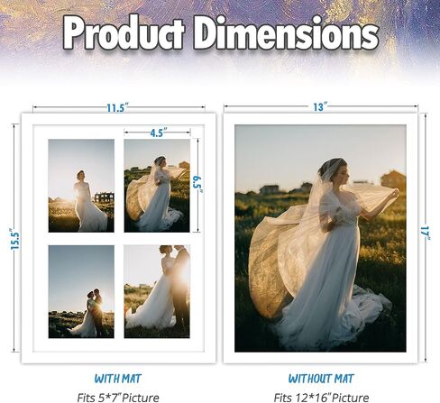 AUEAR، مجموعة إطارات صور مقاس 11 × 14 مكونة من 3 قطع، تعرض صورتين مقاس 5 × 7 مع حصيرة أو 11 × 14 بدون حصيرة، من الخشب الصلب والزجاج، إطارات صور لعرض الحائط، بني متعثر in Saudi Arabia