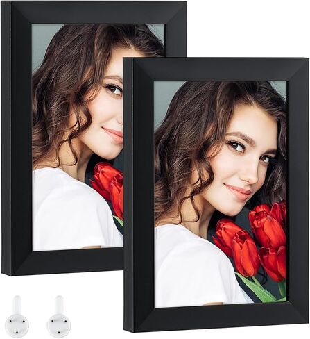 LBECUA 4x6 Picture Frame Set of 2, Wooden Picture Frames with HD Plexiglass Display Pictures 4x6, Horizontal and Vertical for Wall and Tabletop, Black in Kuwait