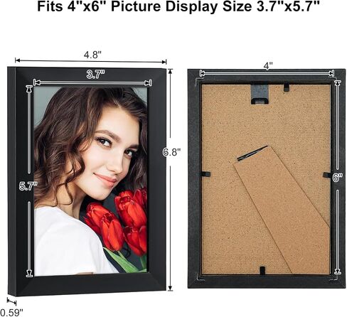 LBECUA 4x6 Picture Frame Set of 2, Wooden Picture Frames with HD Plexiglass Display Pictures 4x6, Horizontal and Vertical for Wall and Tabletop, Black in Kuwait