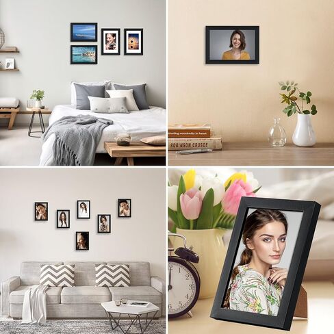 LBECUA 4x6 Picture Frame Set of 2, Wooden Picture Frames with HD Plexiglass Display Pictures 4x6, Horizontal and Vertical for Wall and Tabletop, Black in Kuwait