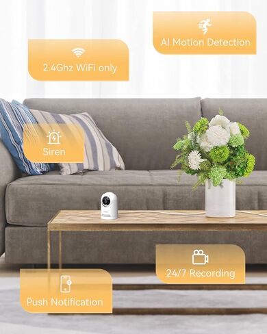 كاميرا أمان داخلية LongPlus، كاميرا للحيوانات الأليفة مع تطبيق الهاتف، كاميرات WiFi لأمن المنزل مع تتبع حركة تلقائي بزاوية 360 درجة، كاميرات مراقبة الأطفال مع إمالة عمومية، اكتشاف الإنسان بالذكاء الاصطناعي، صوت ثنائي الاتجاه، SD&Cloud in Kuwait