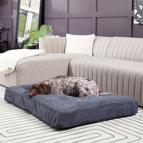 Happy Hounds Daisy Deluxe Supportive Sherpa Dog Bed, Large (48 x 36 in.), Pewter in Kuwait