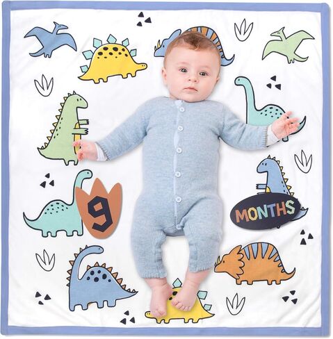 Baby Weekly, Monthly Milestone Blanket for Baby Boys and Girls with Month & Week Markers for Swaddling and Baby Photo Props (Dino Time) in Kuwait