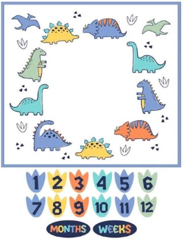 Baby Weekly, Monthly Milestone Blanket for Baby Boys and Girls with Month & Week Markers for Swaddling and Baby Photo Props (Dino Time) in Kuwait