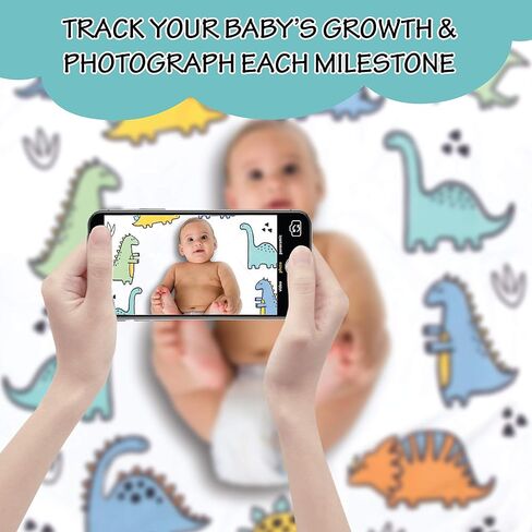 Baby Weekly, Monthly Milestone Blanket for Baby Boys and Girls with Month & Week Markers for Swaddling and Baby Photo Props (Dino Time) in Kuwait