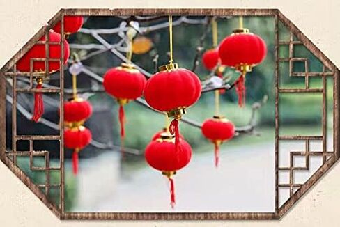 Yuumluo Red Lanterns 16 Pcs Flocking Red Lanterns 3.15" X 3.54" Lucky Hanging Lanterns Decoration New Year Wedding Party Hang Mini Lantern Plastic Lanterns Wedding Decorations in Saudi Arabia