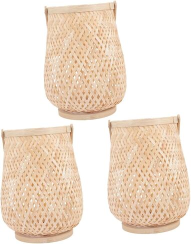 Angoily 3pcs Bamboo lamp Home Accents Decor astetic Room Decor Table Decorations Decorative Table lamp Small Lamps Bamboo Candle Lantern Decorative Candle Holders for Home Decor Household in Saudi Arabia