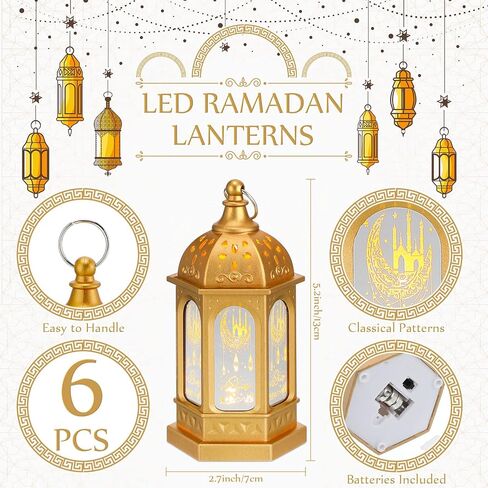فانوس شمعة رمضان ليد عيد مبارك فانوس رمضان مبارك فوانيس ديكور نجمة القمر رمضان كريم أضواء ليد ديكور عتيق معلق لديكور المنزل والحفلات (12 قطعة) in Kuwait