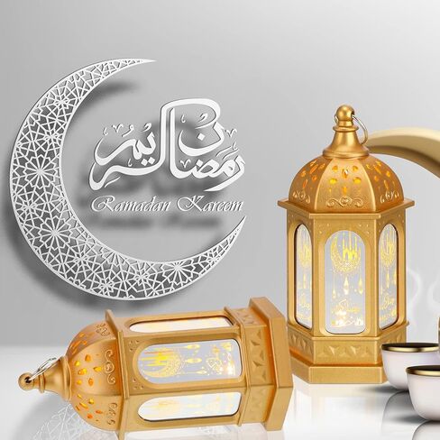 فانوس شمعة رمضان ليد عيد مبارك فانوس رمضان مبارك فوانيس ديكور نجمة القمر رمضان كريم أضواء ليد ديكور عتيق معلق لديكور المنزل والحفلات (12 قطعة) in Kuwait