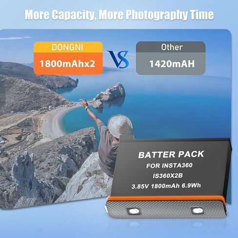 عبوتان من بطاريات 1800 مللي أمبير في الساعة لكاميرا Insta360 ONE X2 ومحور شاحن USB سريع ثلاثي القنوات لبطارية Insta360 ONE X2 (البطارية غير مقاومة للماء) in Kuwait