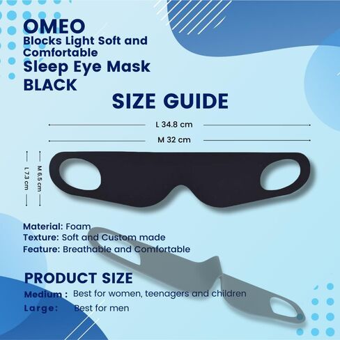 قناع نوم OMEO، قناع عين ناعم ومريح للنوم، ضروري للسفر، قناع نوم يحجب الضوء، بليندر عيون ليلي رفيع للغاية، أغطية عين للنوم، متوسط، أسود in Kuwait
