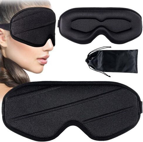 Sireck Sleep Eye Mask,100% Light Blocking Sleep Mask for Men Women,15MM Depth Zero Pressure 3D Night Eye Cover for Travel, Nap, Shift Work, Includes Travel Pouch, Black in Kuwait