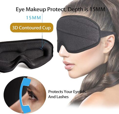 Sireck Sleep Eye Mask,100% Light Blocking Sleep Mask for Men Women,15MM Depth Zero Pressure 3D Night Eye Cover for Travel, Nap, Shift Work, Includes Travel Pouch, Black in Kuwait