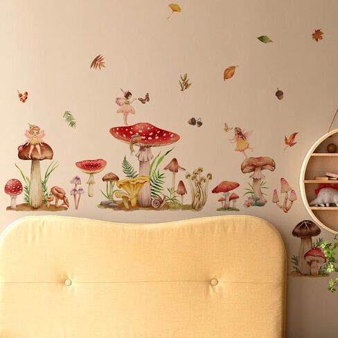 Annande Mushroom Wall Decals Fairy Wall Stickers Forest Room Decor Fall Leaf Woodland Nursery Decor Wall Door Decor for Girls Bedroom Living Room Kitchen in Kuwait