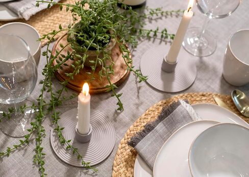 Elanze Designs حوامل شموع مستدقة من السيراميك المضلع، ديكورات عباءة، قطعة مركزية لطاولة الطعام، حرفية، حامل شمعدان للشموع المدببة، حزمة من 2، رمادي داكن in Kuwait