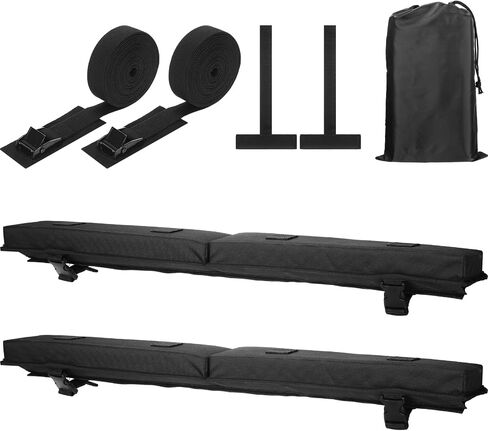 Datanly Universal Soft Roof Rack Pads Kayak Carrier Surfboard Windsurfing Car Racks for Snowboard Canoe with 2 Pcs 15ft Tie Down Straps 2 Pcs 15ft Tie Down Rope 2 Quick Loop Strap 1 Storage Bag, Black in Saudi Arabia