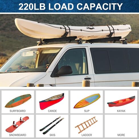 Datanly Universal Soft Roof Rack Pads Kayak Carrier Surfboard Windsurfing Car Racks for Snowboard Canoe with 2 Pcs 15ft Tie Down Straps 2 Pcs 15ft Tie Down Rope 2 Quick Loop Strap 1 Storage Bag, Black in Saudi Arabia