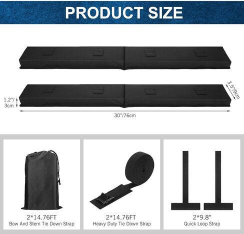 Datanly Universal Soft Roof Rack Pads Kayak Carrier Surfboard Windsurfing Car Racks for Snowboard Canoe with 2 Pcs 15ft Tie Down Straps 2 Pcs 15ft Tie Down Rope 2 Quick Loop Strap 1 Storage Bag, Black in Saudi Arabia