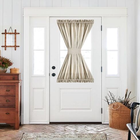 ستارة باب فرنسية من الكتان الصناعي من Lazzzy، ستارة بيج معزولة حراريًا، ستارة مدخل كريمية، لوحة واحدة للانزلاق باب زجاجي 40 بوصة مع رباط خلفي، بيج رمادي in Kuwait