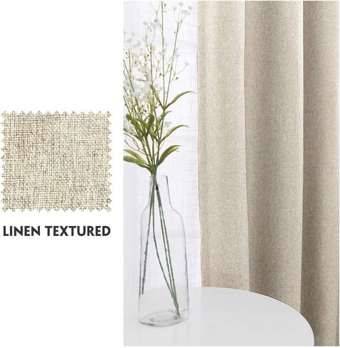 ستارة باب فرنسية من الكتان الصناعي من Lazzzy، ستارة بيج معزولة حراريًا، ستارة مدخل كريمية، لوحة واحدة للانزلاق باب زجاجي 40 بوصة مع رباط خلفي، بيج رمادي in Kuwait