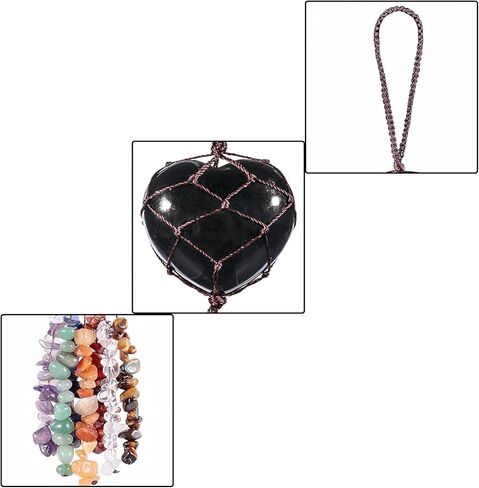 mookaitedecor Black Obsidian Heart Shape Hanging Ornament, 7 Chakra Healing Stones Tumbled Gemstones Crystal Tassels for Car & Home Decoration, Yoga Meditation in Saudi Arabia