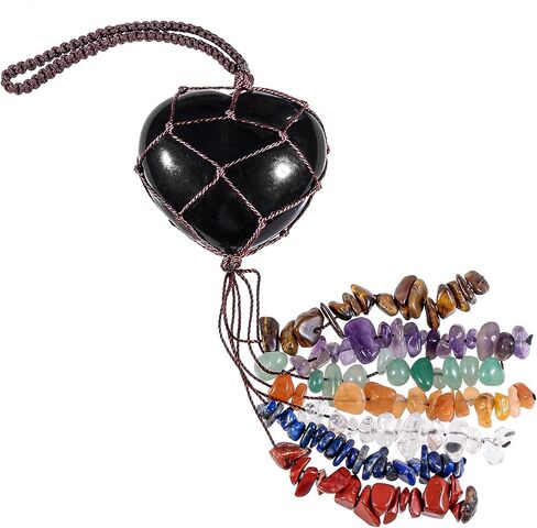 mookaitedecor Black Obsidian Heart Shape Hanging Ornament, 7 Chakra Healing Stones Tumbled Gemstones Crystal Tassels for Car & Home Decoration, Yoga Meditation in Saudi Arabia