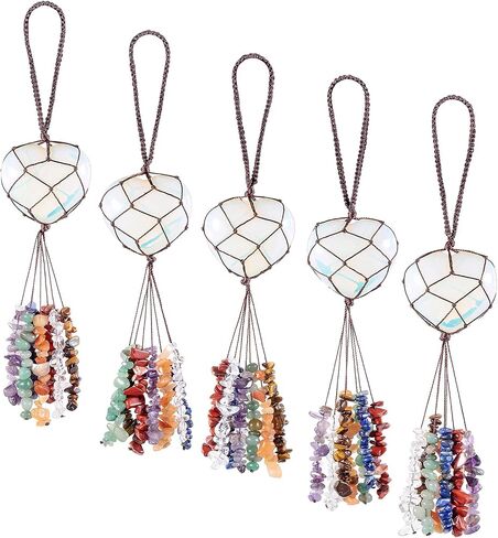 mookaitedecor Black Obsidian Heart Shape Hanging Ornament, 7 Chakra Healing Stones Tumbled Gemstones Crystal Tassels for Car & Home Decoration, Yoga Meditation in Saudi Arabia