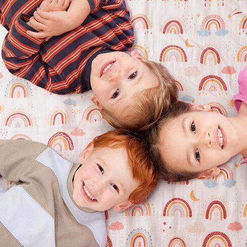 Tranqun Swaddle Blankets Baby Girl and Boys 4 Layers Sun Raindrop Star Moon Rainbow Muslin Quilt Baby Blanket 47" x 47" Washable Soft Reversible Cotton Rainbow Quilt for Toddler Kids Baby Newborn Crib in Kuwait