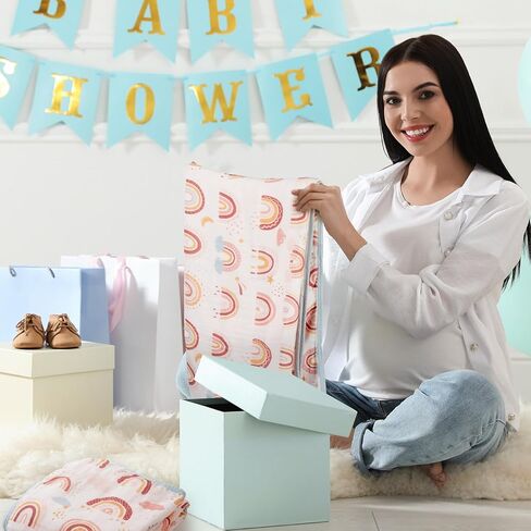 Tranqun Swaddle Blankets Baby Girl and Boys 4 Layers Sun Raindrop Star Moon Rainbow Muslin Quilt Baby Blanket 47" x 47" Washable Soft Reversible Cotton Rainbow Quilt for Toddler Kids Baby Newborn Crib in Kuwait