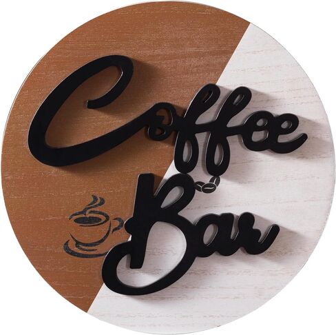 11.6'' Round Coffee Bar Sign, UBTKEY Wood Farmhouse Coffee Bar Decor, 3D Cutout Coffee Bar Station Wall Decor for Coffee Lover Gift in Kuwait
