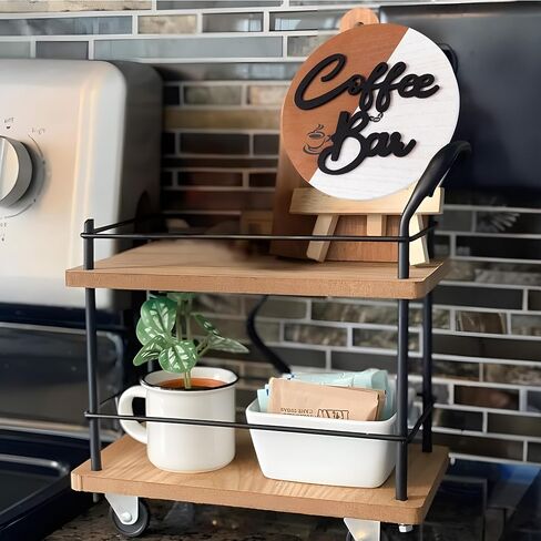 11.6'' Round Coffee Bar Sign, UBTKEY Wood Farmhouse Coffee Bar Decor, 3D Cutout Coffee Bar Station Wall Decor for Coffee Lover Gift in Kuwait