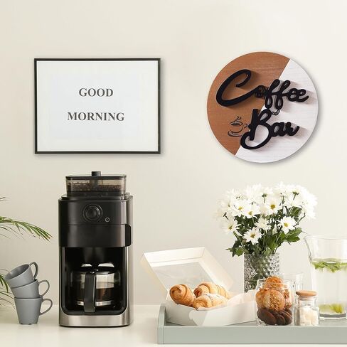 11.6'' Round Coffee Bar Sign, UBTKEY Wood Farmhouse Coffee Bar Decor, 3D Cutout Coffee Bar Station Wall Decor for Coffee Lover Gift in Kuwait