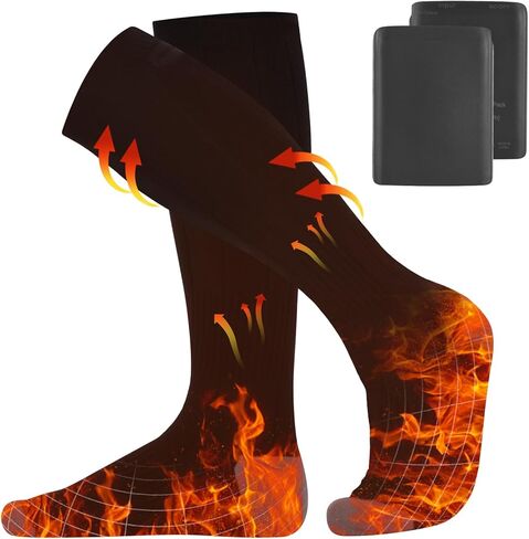 جوارب TOMSHOO ساخنة للرجال والنساء، جوارب كهربائية بقدرة 5000 مللي أمبير في الساعة قابلة لإعادة الشحن مع 4 إعدادات للحرارة، قابلة للغسل للمشي لمسافات طويلة والتخييم والتزلج والرياضات في الهواء الطلق in Kuwait