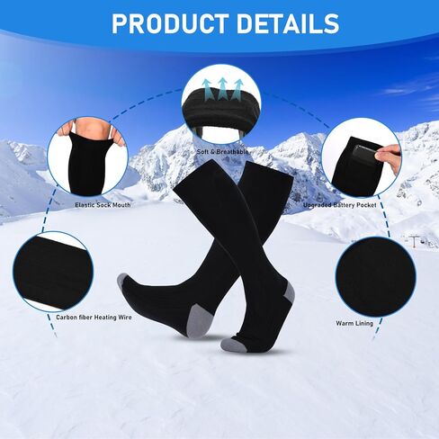 جوارب TOMSHOO ساخنة للرجال والنساء، جوارب كهربائية بقدرة 5000 مللي أمبير في الساعة قابلة لإعادة الشحن مع 4 إعدادات للحرارة، قابلة للغسل للمشي لمسافات طويلة والتخييم والتزلج والرياضات في الهواء الطلق in Kuwait
