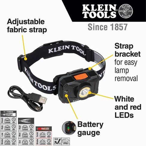 Klein Tools 56412 Rechargeable LED Flashlight with Worklight, 500 Lumens, USB Charging Cable, Pocket Clip, Battery Life Indicator, Magnetic in Kuwait