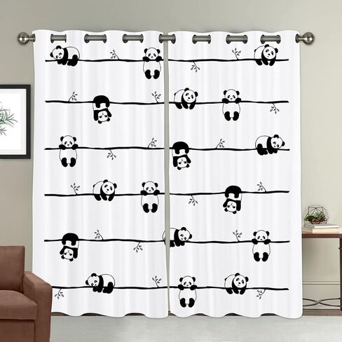 ستائر معتمة باندا لطيفة على شكل حيوان رسوم متحركة باندا دب باندا مطبوعة ستائر نافذة للأولاد والبنات والأطفال - ستائر غرفة معزولة حراريًا لغرفة المعيشة، لوحتان ستارة النافذة in Kuwait