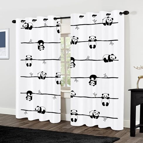ستائر معتمة باندا لطيفة على شكل حيوان رسوم متحركة باندا دب باندا مطبوعة ستائر نافذة للأولاد والبنات والأطفال - ستائر غرفة معزولة حراريًا لغرفة المعيشة، لوحتان ستارة النافذة in Kuwait